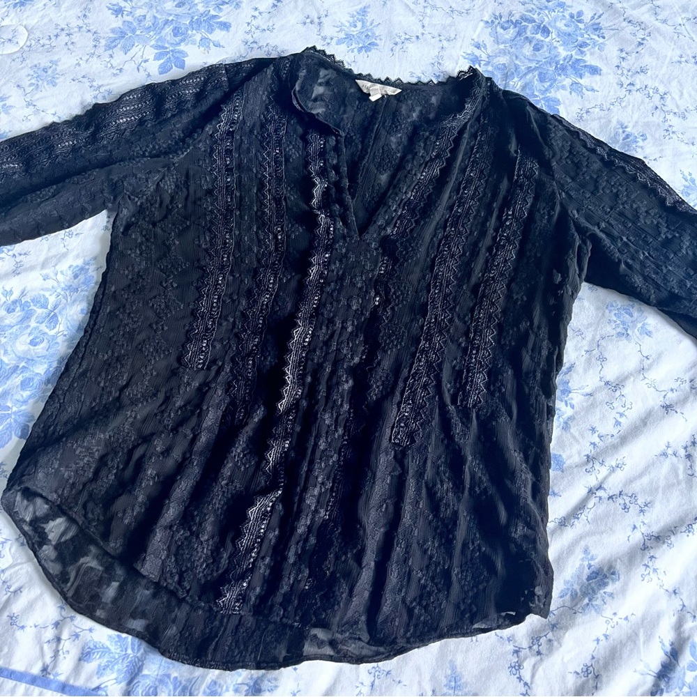 Rebecca taylor long sleeve silk lace blouse